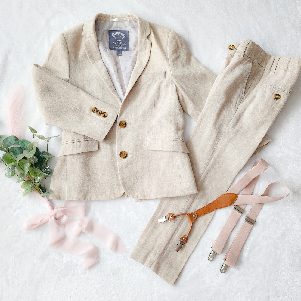 Appaman Boys Linen Blend Suit Size 6 + Blush Suspenders | Wedding, Easter - Picture 2 of 15